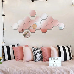 Hexagonal Mirror Wall Stickers Set