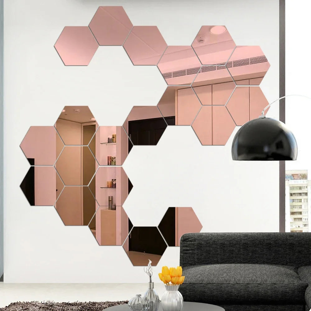 3D Hexagonal Mirror Wall Stickers