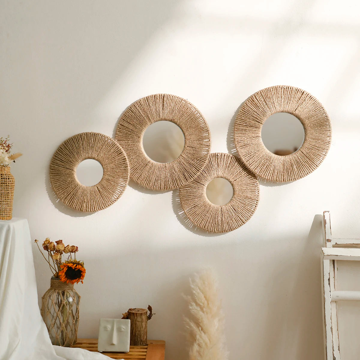 Boho Round Wall Mirror with Rope