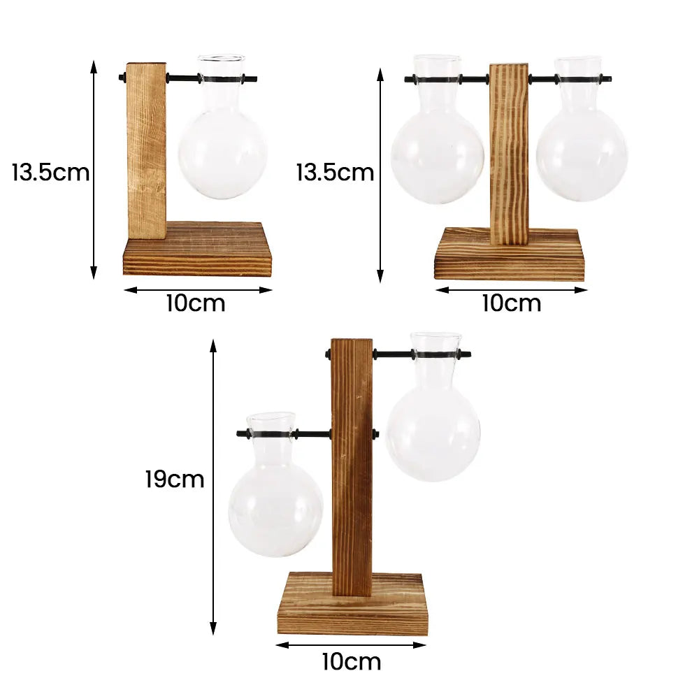 Glass Planter with Wooden Stand